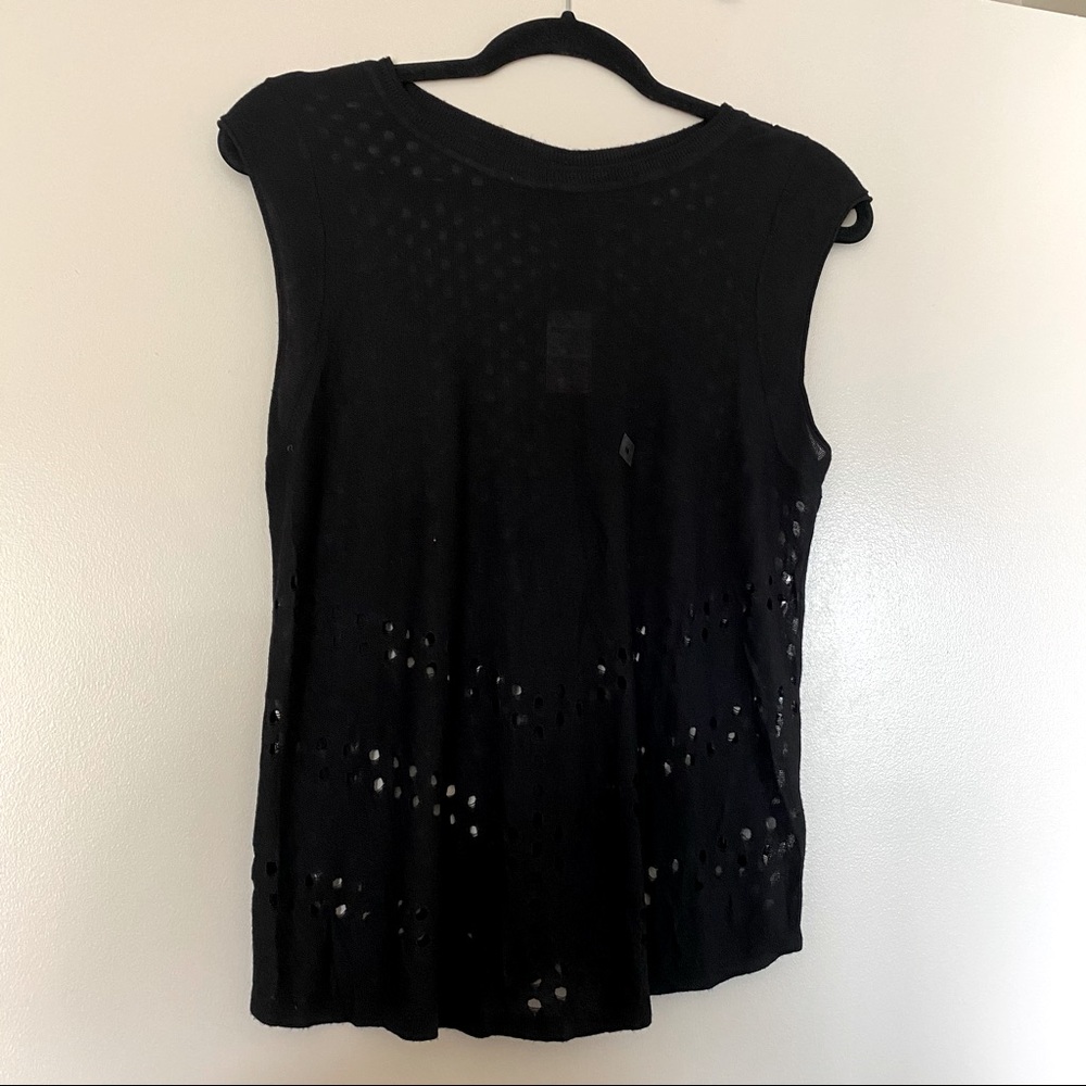 NWT Express | Black Perforated Distressed Knit Back Slit Cap Sleeve Tank Top, M